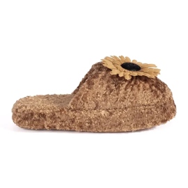 Pantuflas infantiles marrones con flor decorativa marrón