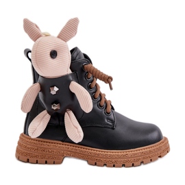 Botines infantiles calentitos de piel con cremallera y osito Vinceza 36261 Negro