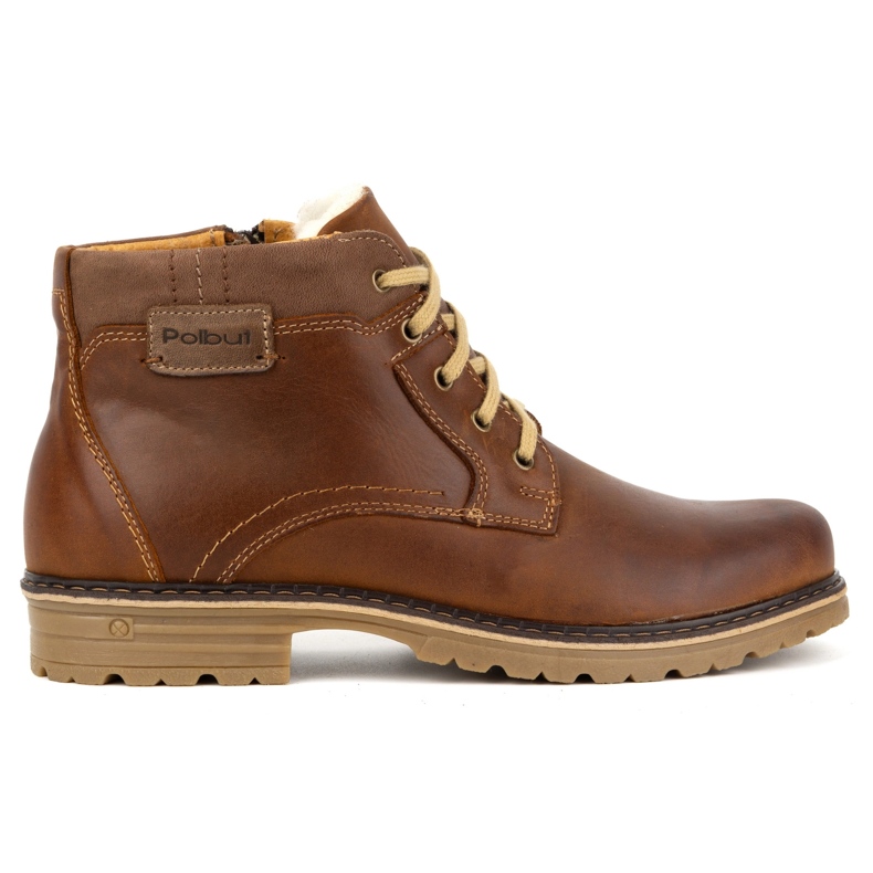Polbut Zapatos de invierno para hombre, piel, botines aislantes J35S, marrón camel Polbut Zapatos de invierno para hombre, piel, botines aislantes J35S, marrón camel