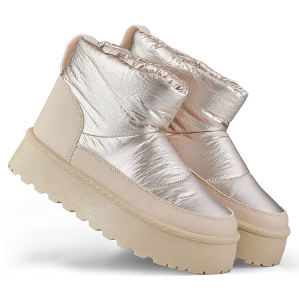 Botas de nieve de mujer con plataforma, beige y dorado J2-38-BR Botas de nieve de mujer con plataforma, beige y dorado J2-38-BR