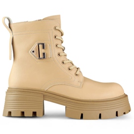 Botas de mujer de piel con bloque y plataforma, aislantes, beige GT-TL55BE