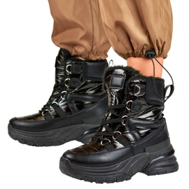Botas de nieve para mujer, botas negras brillantes 22-PY16061B negro