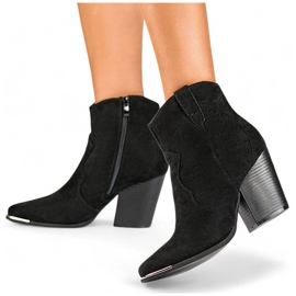 Botas cowboy de mujer en ante y tacón alto, negro A5618B