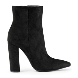 Botines de mujer de ante con tacón en punta, negro D7959B
