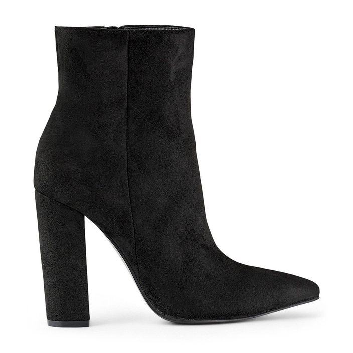 Botines de mujer de ante con tacón en punta, negro D7959B