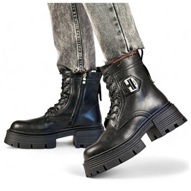 Botas de mujer de piel negra GT-TL55B con bloque y plataforma negro
