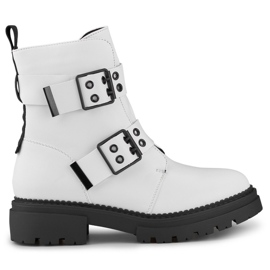 Botas trabajadoras de mujer lacadas con hebillas, blanco 250007W-PU