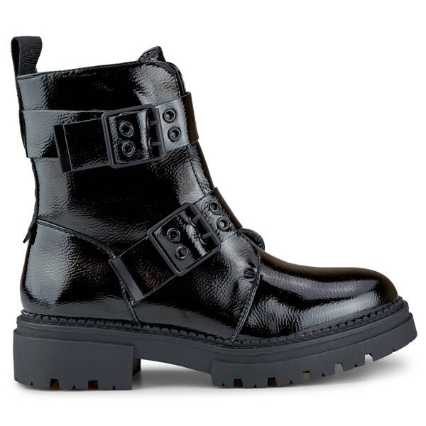 Botines de mujer en charol con hebillas, negro 250007B-LA