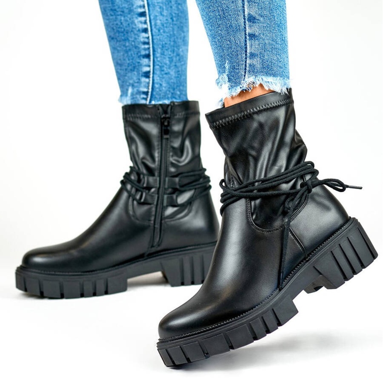 Botines de mujer con parte superior elástica, con cordones, negro DE1127P-B beige Botines de mujer con parte superior elástica, con cordones, negro DE1127P-B beige