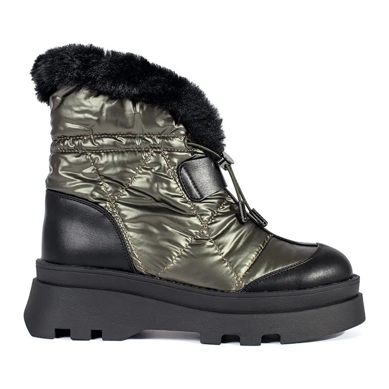 Seastar Botas de nieve de mujer verdes con pelo negro en la plataforma.