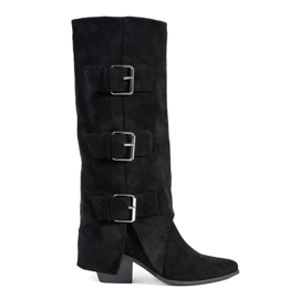 Seastar Botas de mujer de ante negro con tacón y hebillas