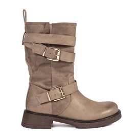 Botines de mujer beige con tacón bajo y hebillas Botines de mujer beige con tacón bajo y hebillas