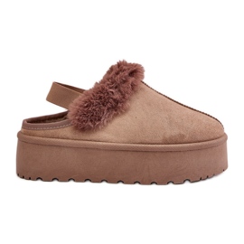Pantuflas de mujer con plataforma y pelo, beige oscuro Linaris