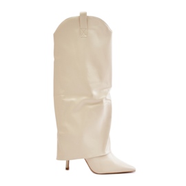 Botas de tacón alto Bellinna beige claro con caña vuelta