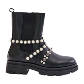 Botas Chelsea de mujer con tiras decorativas, Negro Sintitia Botas Chelsea de mujer con tiras decorativas, Negro Sintitia