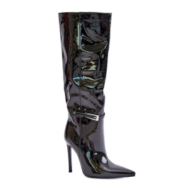 Botas aislantes de charol con tacón alto y hebilla, Tameliae negra negro