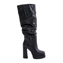 Botas sin cordones con aislamiento Beridra negras con tacón alto y plataforma con fruncidos negro