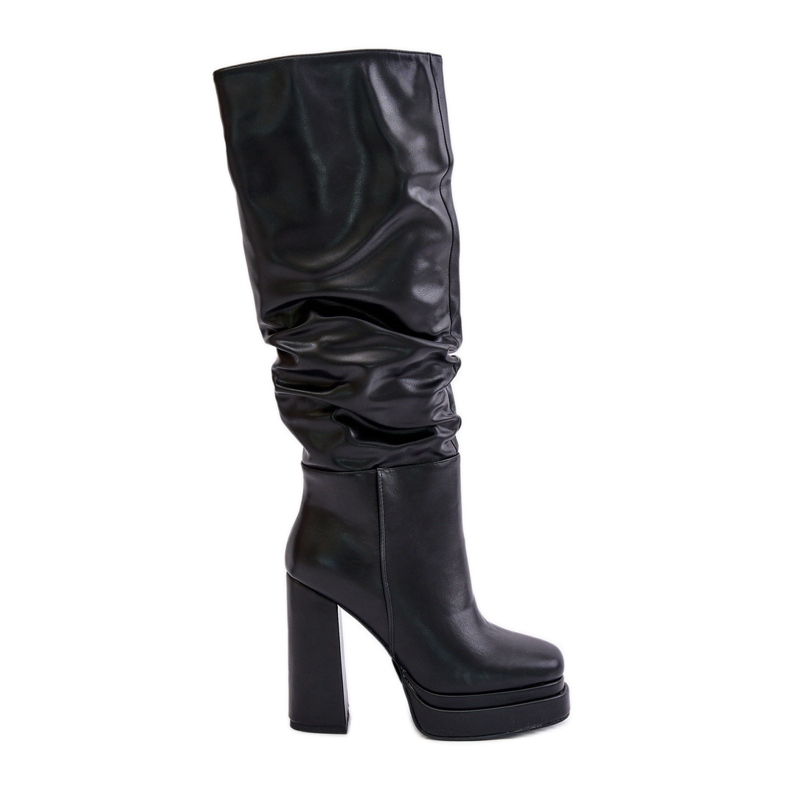 Botas sin cordones con aislamiento Beridra negras con tacón alto y plataforma con fruncidos negro