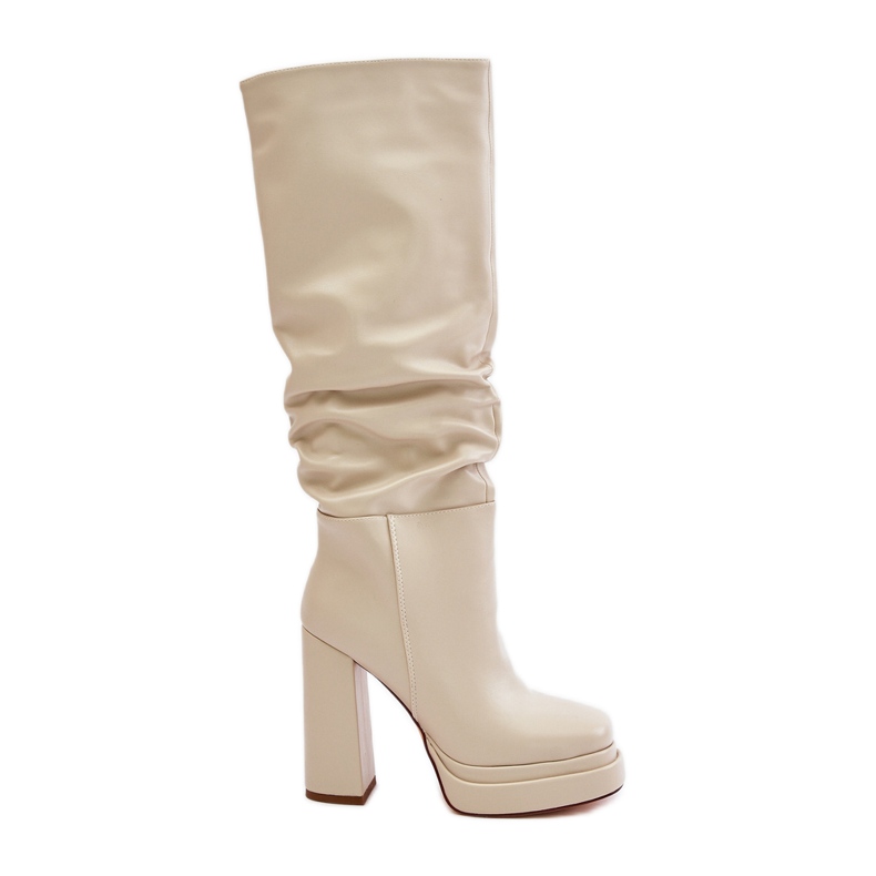 Botas Slip-on De Tacón Alto Y Plataforma Con Fruncido, Aislante Beige Claro Beridra Botas Slip-on De Tacón Alto Y Plataforma Con Fruncido, Aislante Beige Claro Beridra