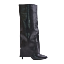 Botas aislantes de tacón alto con parte superior vuelta, Negro Tamonia