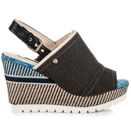 Vices Sandalias cuña de textil con estampado negro