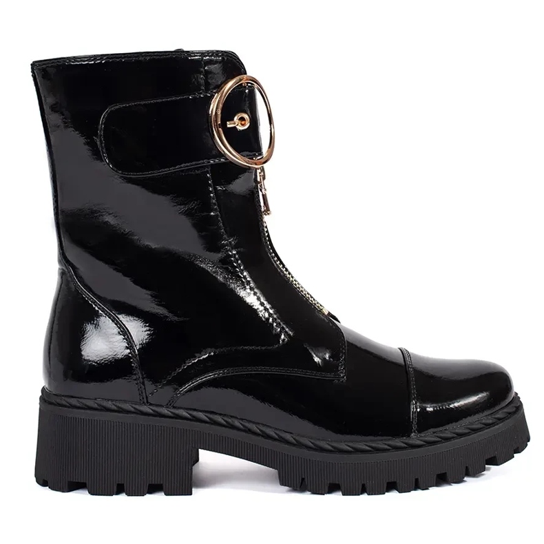 Goodin Botines negros de charol con cremallera decorativa.