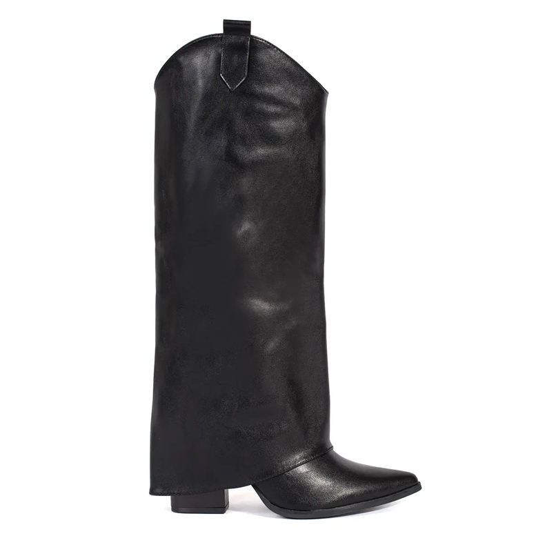 Botas estilo cowboy de mujer negras con tacón alto negro