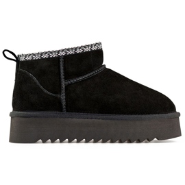 Botas de nieve de cuero negro, botas de invierno con aislamiento para mujer