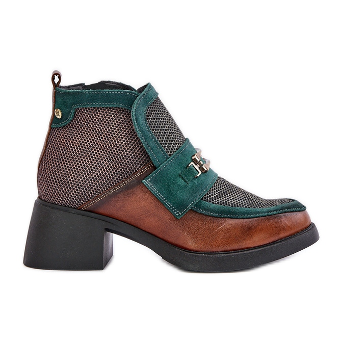 Botas De Mujer De Piel Con Tacón Grueso Y Adorno Maciejka 06747-29 Marrón-Verde
