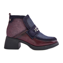 Botas de mujer de piel con tacones enormes y decoración Maciejka 06747-23 Burdeos-Azul marino rojo