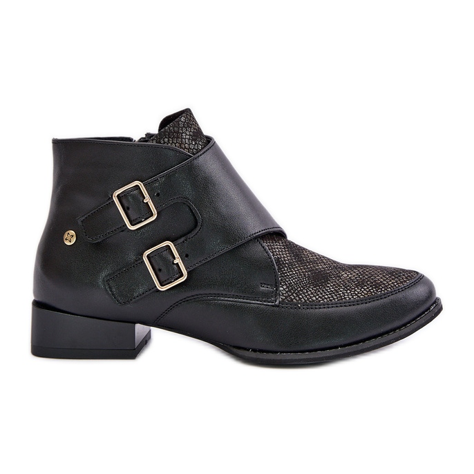Botines Tacón Bajo Piel Con Hebillas Maciejka 06696-01 Negro