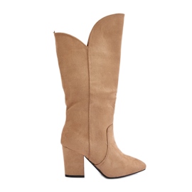 Botas de tacón por encima de la rodilla confeccionadas en ante ecológico, beige Clorira