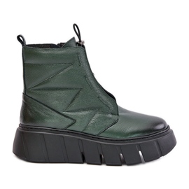 Zazoo 60472 Botines De Piel Con Plataforma Y Cuña, Verde Oscuro