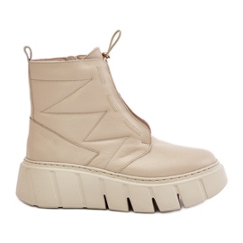 Zazoo 60472 Botines De Piel Con Plataforma Y Cuñas, Beige