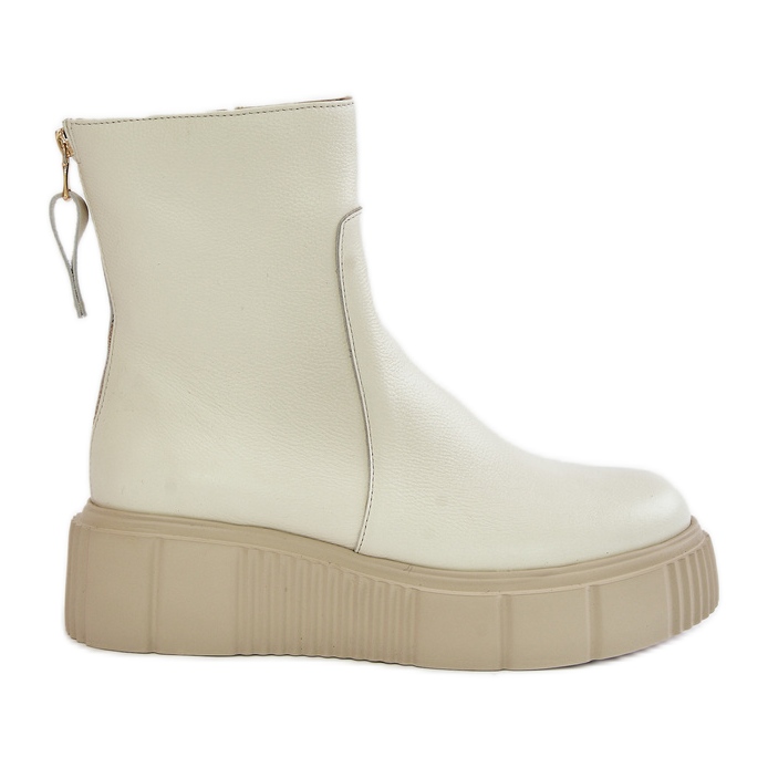 Zazoo 60369 Botines Mujer de Piel con Plataforma, Beige Claro