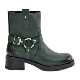 Zazoo 60480 Botas de tacón bajo de piel con aislamiento, verde oscuro