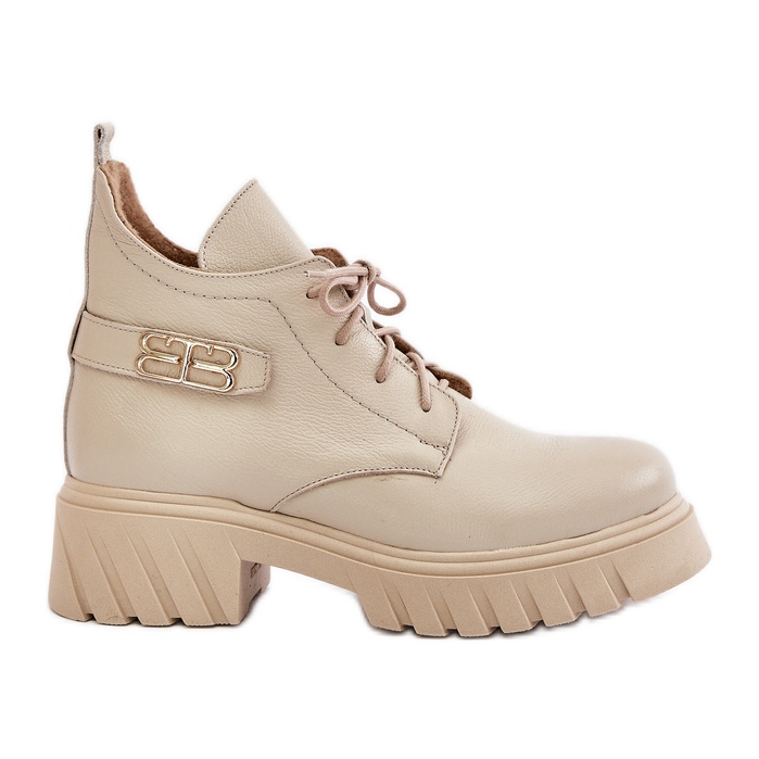 Zazoo 60483 Botas bajas de piel para mujer, beige cálido