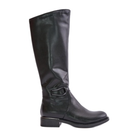Zazoo 70140 Botas calentadas por encima de la rodilla de piel para mujer, negro
