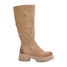 Zazoo 70145 Botas por encima de la rodilla de ante, beige cálido