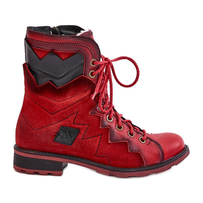 Botas de mujer cálidas de cuero con tacón plano Maciejka 06106-08 Rojo