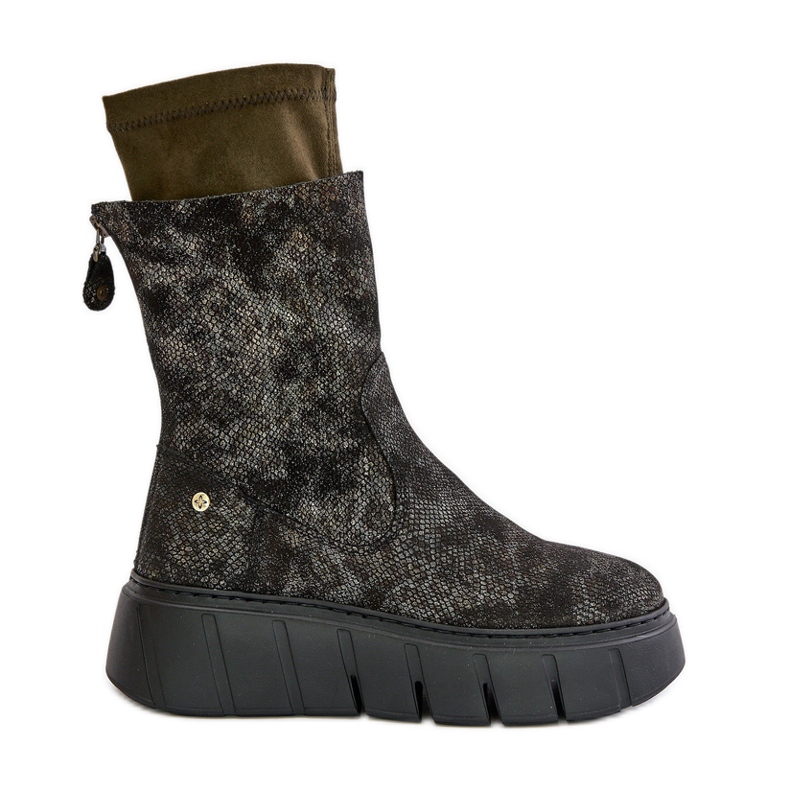 Botas de mujer de cuero con plataforma enorme Maciejka 06766-09 Caqui verde