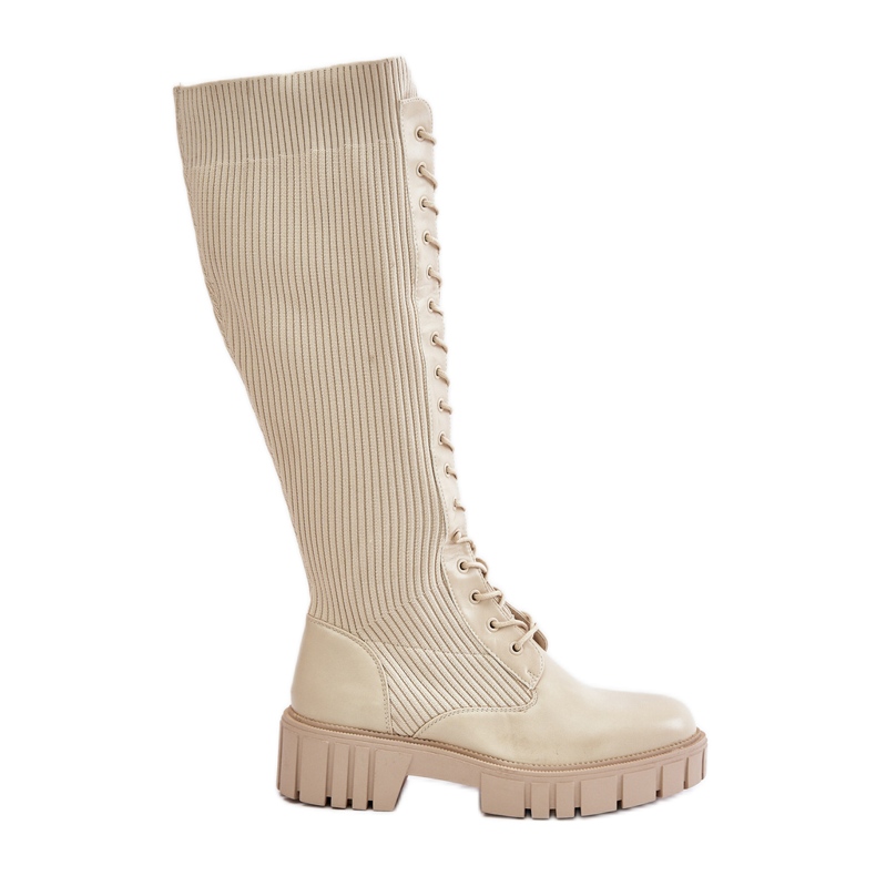 Botas estilo calcetín con cordones y tacón plano para mujer, beige Vamisha