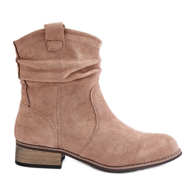 Botines aislantes con volantes y tacón bajo, Beige Elletinnia