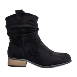 Botines aislantes con tacón bajo fruncido, Negro Elletinnia