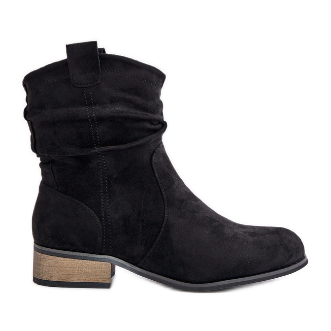 Botines aislantes con tacón bajo fruncido, Negro Elletinnia Botines aislantes con tacón bajo fruncido, Negro Elletinnia