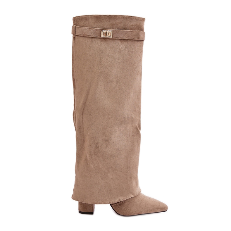 Botas de tacón alto con aislamiento en beige y parte superior con vuelta de Urelli Botas de tacón alto con aislamiento en beige y parte superior con vuelta de Urelli