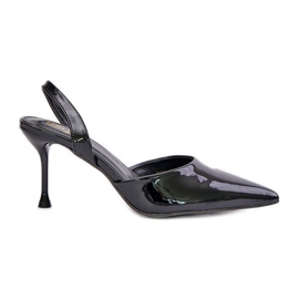 Tacones de charol con tacón abierto, Negro Emmizola Tacones de charol con tacón abierto, Negro Emmizola