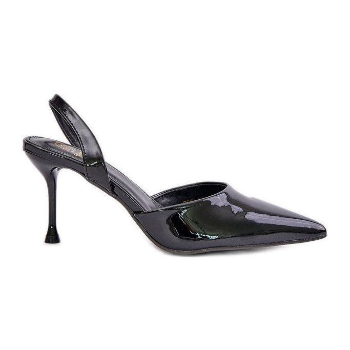 Tacones de charol con tacón abierto, Negro Emmizola Tacones de charol con tacón abierto, Negro Emmizola