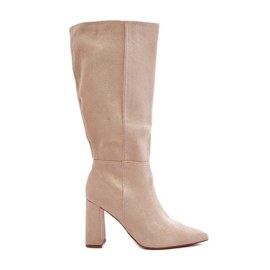 Botas de tacón por encima de la rodilla, beige claro Lannetea