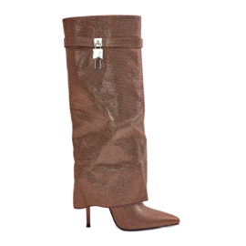 Botas De Tacón Alto Sin Cordones Decoradas Con Caña Vuelta Marrón Enathlin